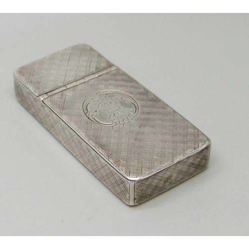 7028 - A Victorian silver box with two compartments and engraved crest, Nathaniel Mills, Birmingham, 1848, ... 