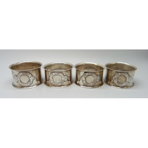 A set of four Victorian silver Crufts Dog Show napkin rings, Sheffield ...