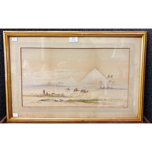297 - Egyptian School, Giza landscape, watercolour, framed