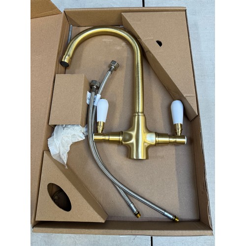4041 - Fortuna copper effect tap with white handles - high/low pressure (556-3) *This lot is subject to VAT