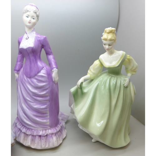 2070 - Four figures, Royal Worcester 'Masquerade', Coalport 'Ladies of Fashion Sarah', Royal Doulton 'Fair ... 