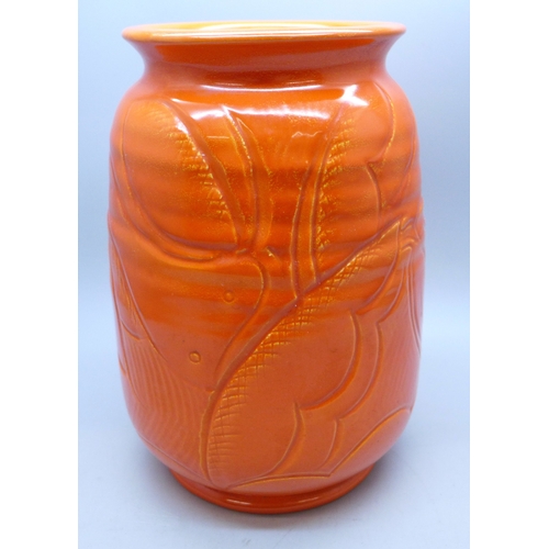 2073 - A Susie Cooper orange vase, standard ware, signed and also marked 1932 England, 17cm