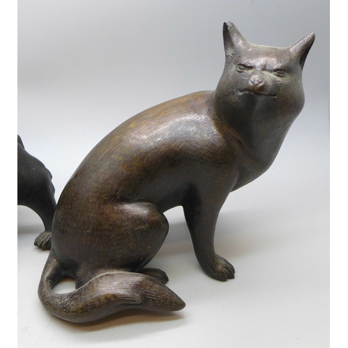 2093 - Two c1900 Japanese bronze figures, a seated fox and a Japanese raccoon dog, signed, fox 14.5cm