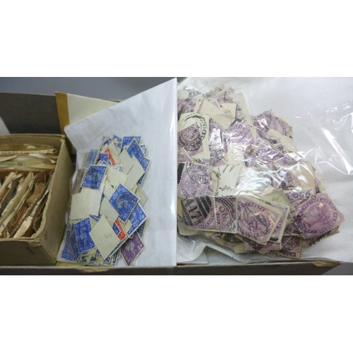 2102 - Stamps; a box containing a duplicated mass of Great Britain stamps, mainly Queen Victoria to King Ge... 