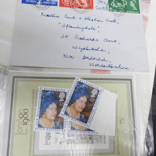 2129 - Stamps; a box file of Great Britain stamps, covers, etc.