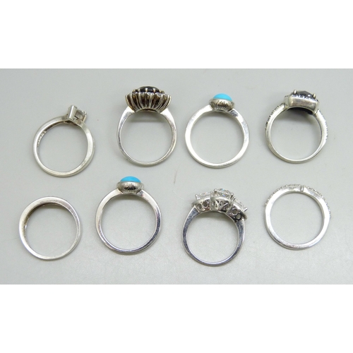 7249 - Eight stone set silver rings, 26g
