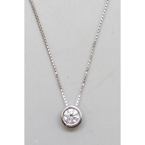 7256 - An 18ct white gold diamond solitaire pendant on an 18ct gold chain, 1.9g total, diamond approximatel... 
