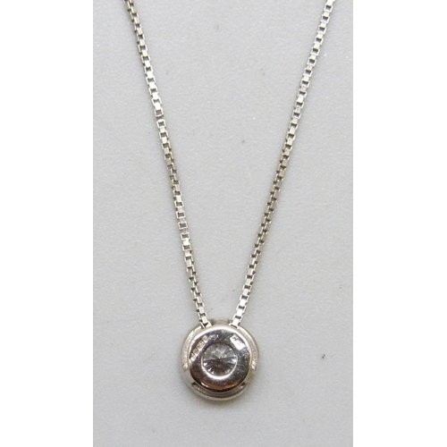 7256 - An 18ct white gold diamond solitaire pendant on an 18ct gold chain, 1.9g total, diamond approximatel... 