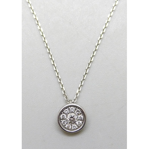 7259 - A 9ct white gold chain with a white metal diamond set pendant, pendant 6mm, 46cm chain, 2.2g