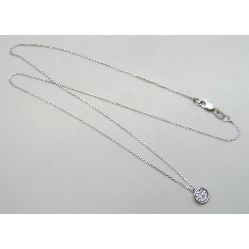 7259 - A 9ct white gold chain with a white metal diamond set pendant, pendant 6mm, 46cm chain, 2.2g