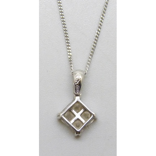 7264 - An 18ct white gold diamond pendant, 1.2cm including bail, on a 9ct white gold chain, 1.3g total