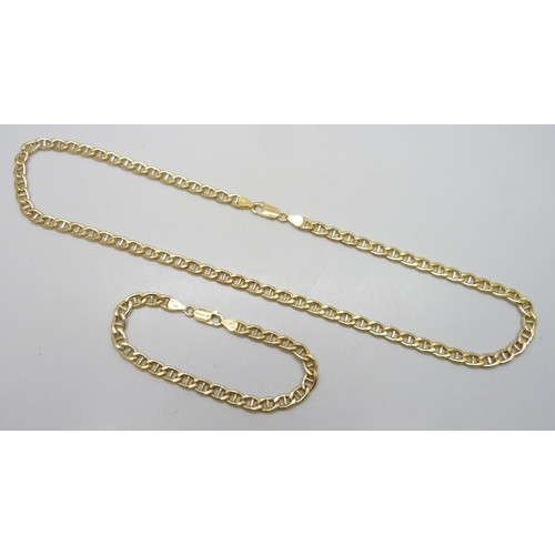 7284 - A silver gilt mariner link necklace chain and bracelet, 20 inch chain, 7.5 inch bracelet, 20g total ... 