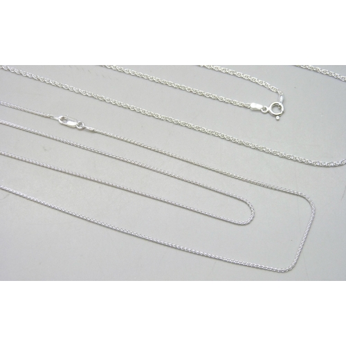 7286 - Three 30 inch sterling silver necklaces including curb chain, Prince of Wales and mini Spiga chain, ... 