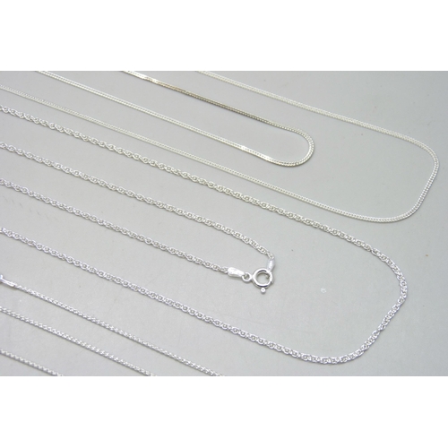 7286 - Three 30 inch sterling silver necklaces including curb chain, Prince of Wales and mini Spiga chain, ... 
