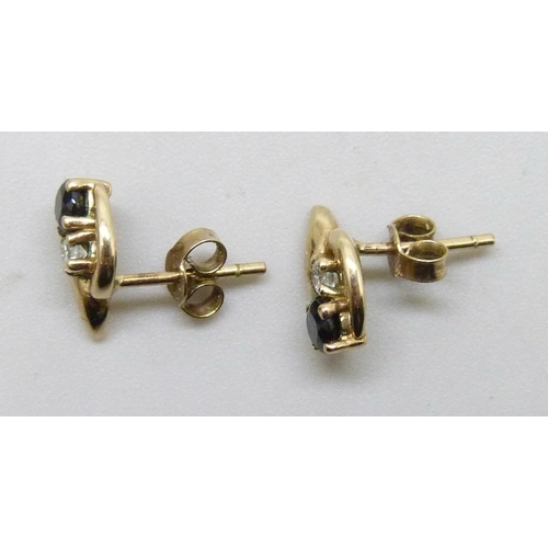 7291 - A pair of yellow metal stone set earrings, the posts marked CZ, 1g