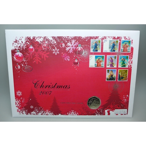 7444 - Mercury coin cover, Christmas 2007 coin first day cover with Gibraltar 2007 Christmas coin 50p pence