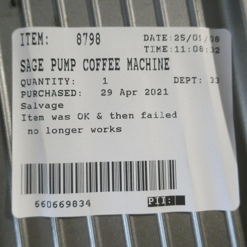 6001 - Sage Pump coffee Machine, original RRP £449.99 + VAT (371-430) *This lot is subject to VAT
