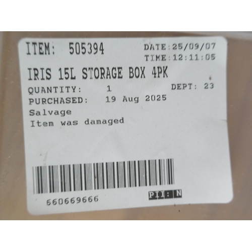 6021 - Iris 15l storage box 4 pack (damaged/cracked)  (371-439) *This lot is subject to VAT