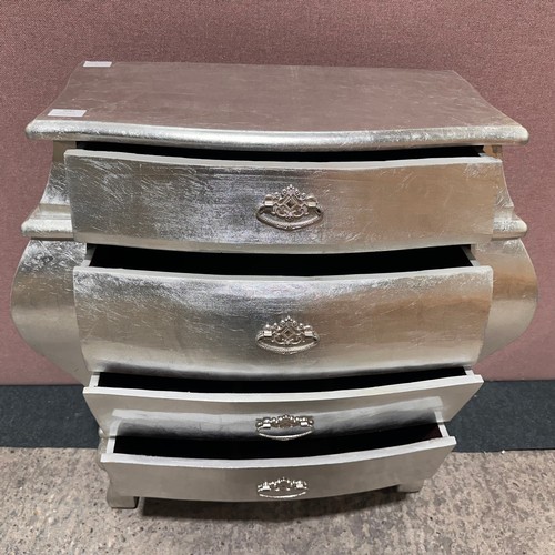 3111 - A silver high gloss 4 drawer chest