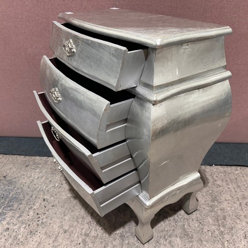 3111 - A silver high gloss 4 drawer chest
