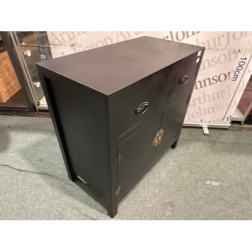 3011 - A black painted two drawer two door cabinet