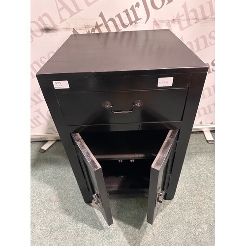 3015 - A black painted one drawer two door cabinet