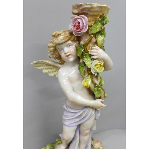 2014 - An early 20th century Schierholz porcelain figural candlestick, 28cm, a/f