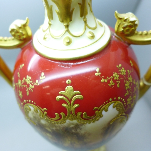 2008 - A Royal Worcester vase with cattle scene, painted by J Stinton, a/f, 30cm