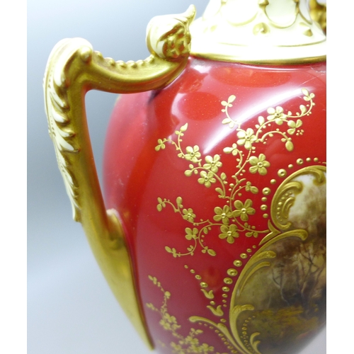 2008 - A Royal Worcester vase with cattle scene, painted by J Stinton, a/f, 30cm