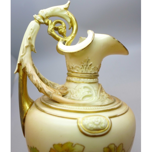 2009 - A Royal Worcester blush ivory ewer/jug, numbered 1891, 26cm h