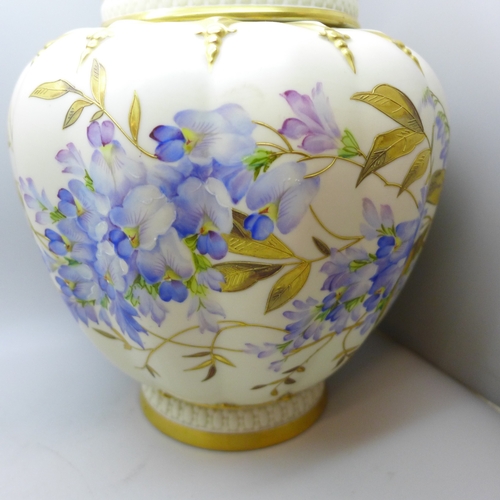2012 - A Royal Worcester Stuart Rose jar and covers (inner and outer lids), circa 1889, numbered 1312, 27cm... 
