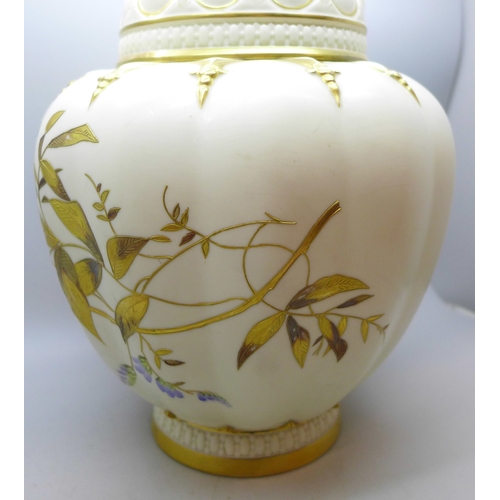 2012 - A Royal Worcester Stuart Rose jar and covers (inner and outer lids), circa 1889, numbered 1312, 27cm... 
