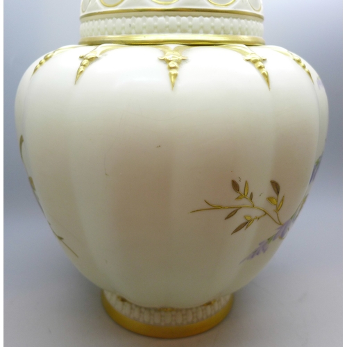 2012 - A Royal Worcester Stuart Rose jar and covers (inner and outer lids), circa 1889, numbered 1312, 27cm... 
