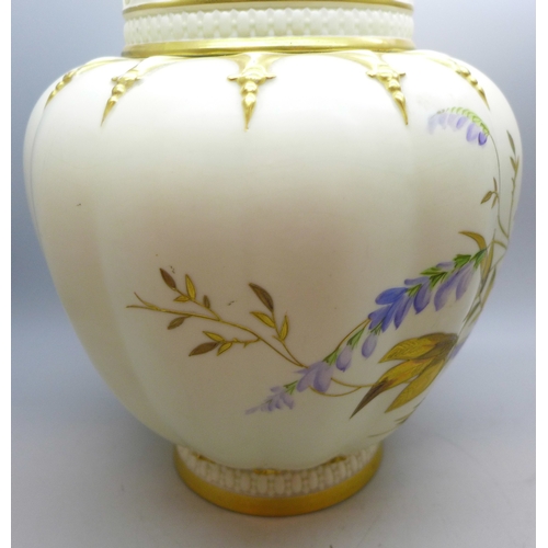 2012 - A Royal Worcester Stuart Rose jar and covers (inner and outer lids), circa 1889, numbered 1312, 27cm... 