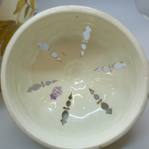 2012 - A Royal Worcester Stuart Rose jar and covers (inner and outer lids), circa 1889, numbered 1312, 27cm... 