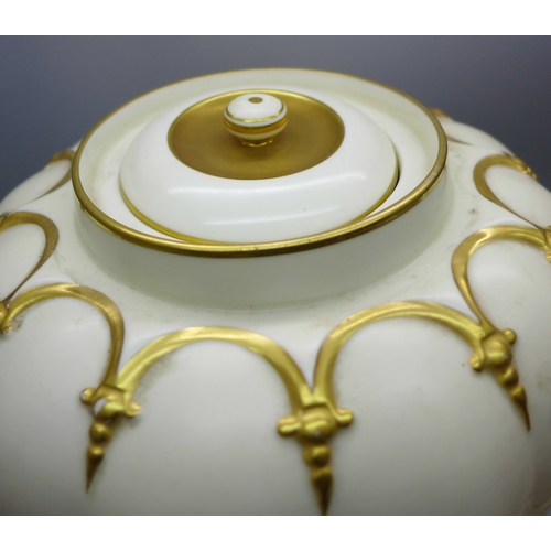 2012 - A Royal Worcester Stuart Rose jar and covers (inner and outer lids), circa 1889, numbered 1312, 27cm... 