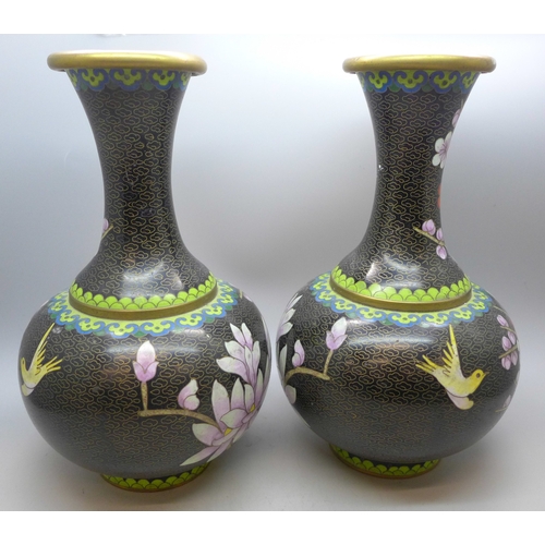 2015 - A pair of Chinese cloisonne vases, 22.5cm