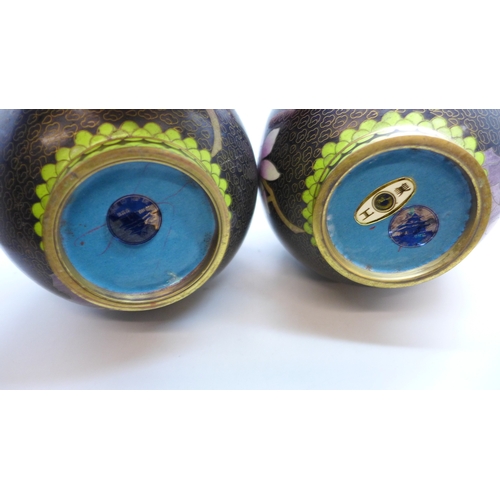 2015 - A pair of Chinese cloisonne vases, 22.5cm