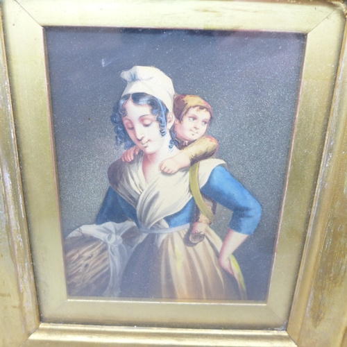 2023 - Italian School, a mid 19th Century scene with mother and child, watercolour,  in a gilt frame, frame... 