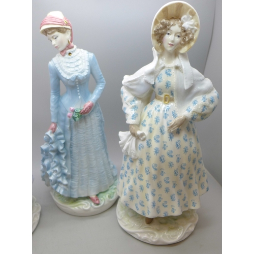 2050 - Four Royal Worcester The Victoria and Albert Museum Walking-Out Dresses of the 19th century figures ... 