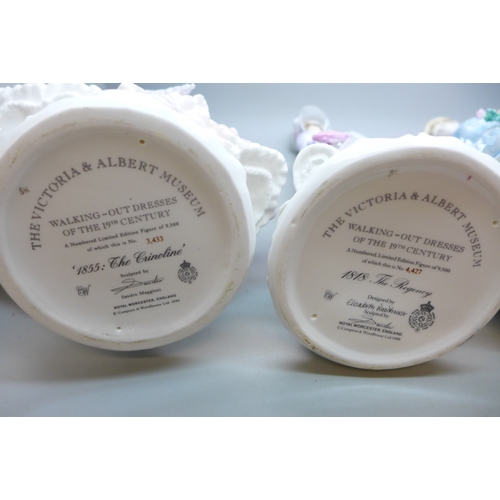 2050 - Four Royal Worcester The Victoria and Albert Museum Walking-Out Dresses of the 19th century figures ... 