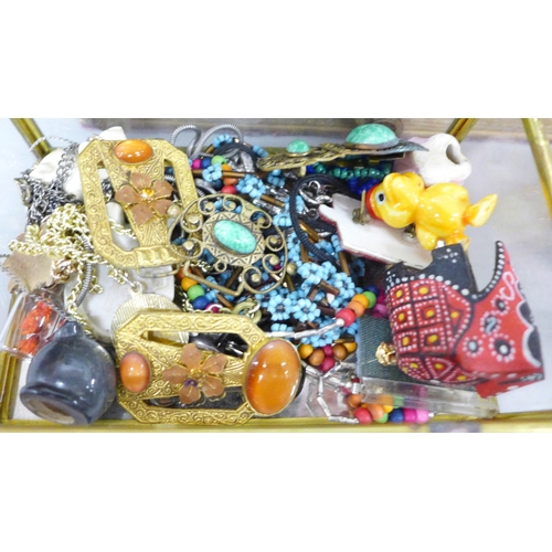 2055 - Two boxes of vintage and later costume jewellery and coins