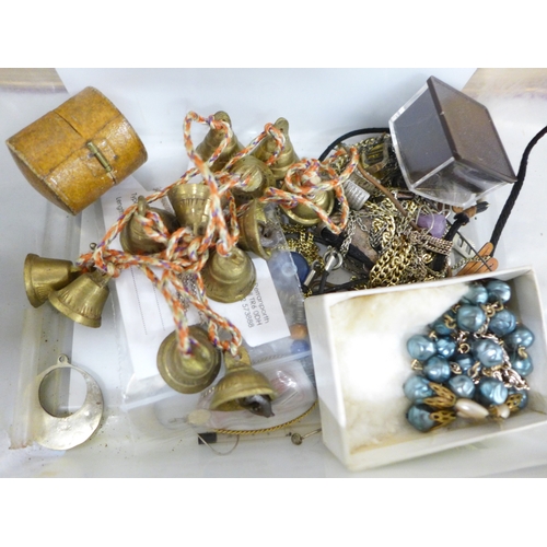 2055 - Two boxes of vintage and later costume jewellery and coins