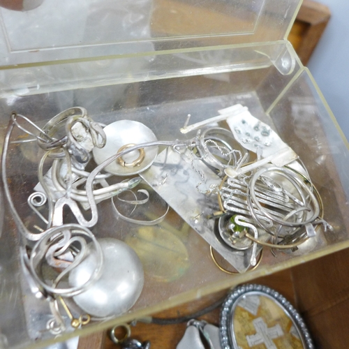 2055 - Two boxes of vintage and later costume jewellery and coins