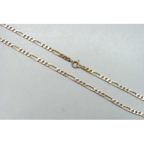 7011 - A yellow metal figaro link necklace chain, 17.2g, 65cm