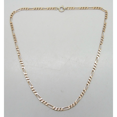 7012 - A 9ct gold figaro link necklace chain, 10g, 38cm