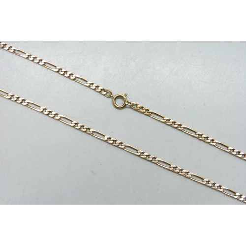 7012 - A 9ct gold figaro link necklace chain, 10g, 38cm