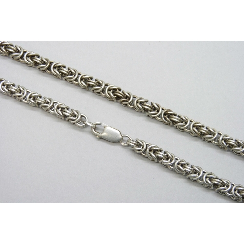 7056 - A chunky silver Byzantine link necklace chain, hallmarked, 43g, approximately 6mm wide links, 40cm