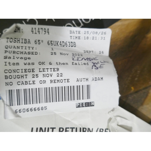 6385 - Quantity of broken/damaged televisions including Toshiba 65