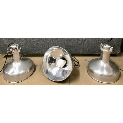 258 - A set of three French Oceanic industrial aluminium ceiling lights